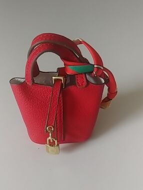 Red Mini Tote Handbag with Gold Accent